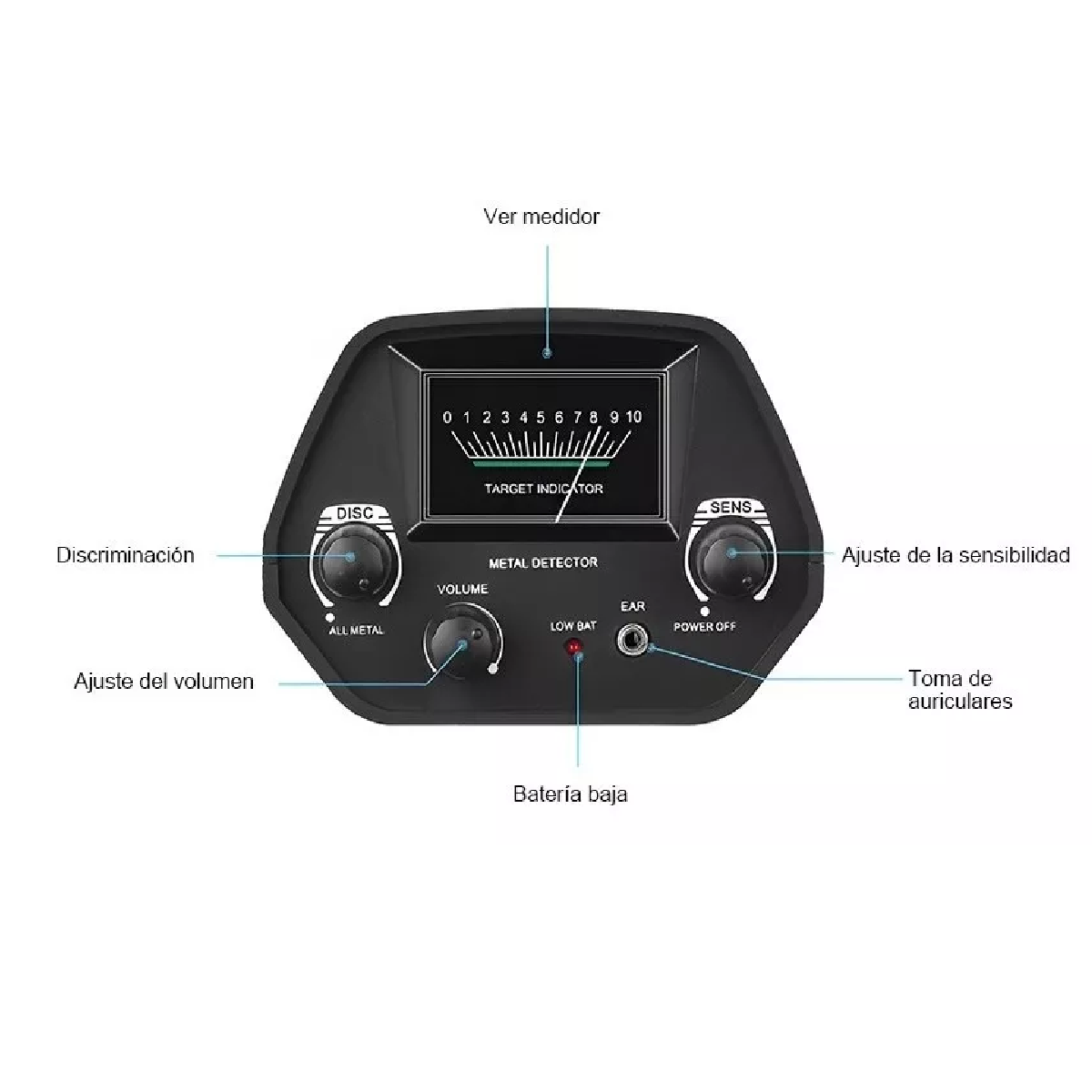 Detector Metales Subterraneos Alta Precisión Negro