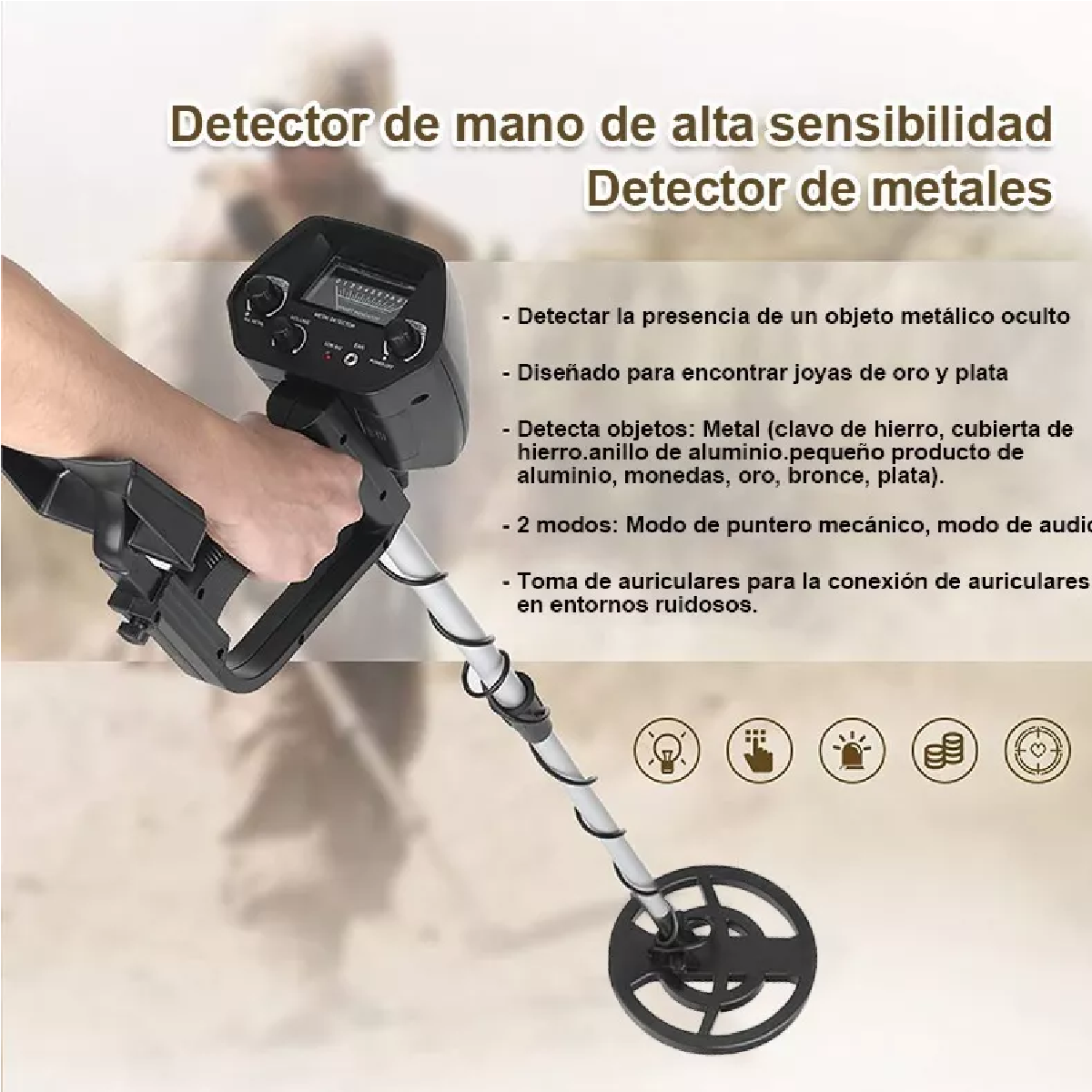 Detector Metales Subterraneos Alta Precisión Negro