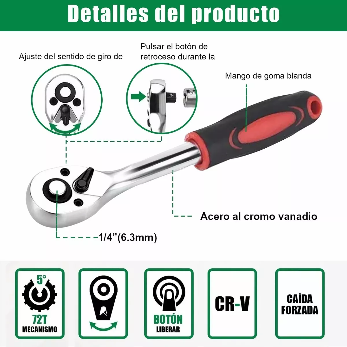 Kit De Herramientas Mecanica 53 Pz Con Desarmador Y Matraca Estuche Verde