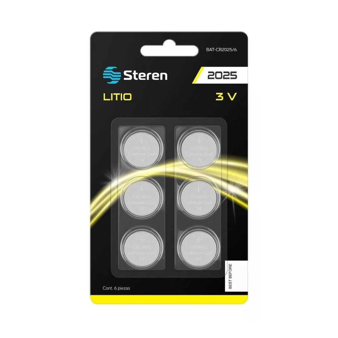 Paquete 6 Pilas De Litio Tipo Botón Cr2025 Steren