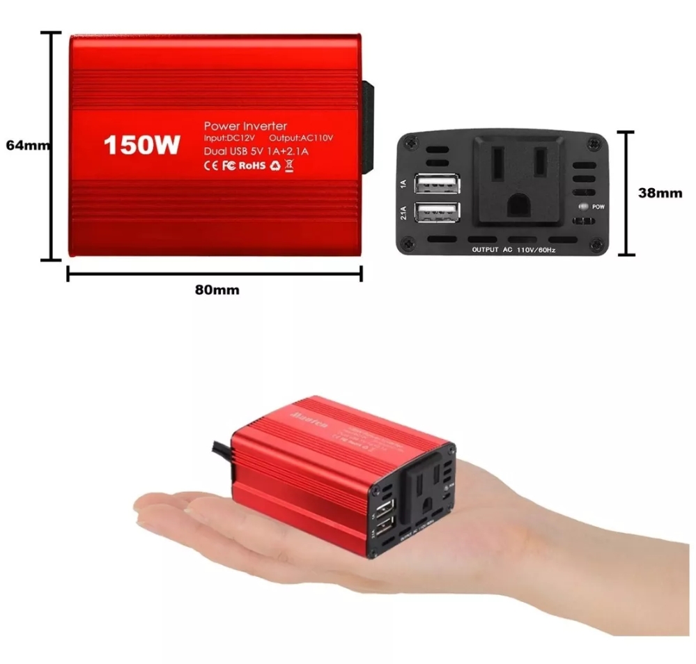 Inversor De Corriente Para Auto 150w, 12v-110v.