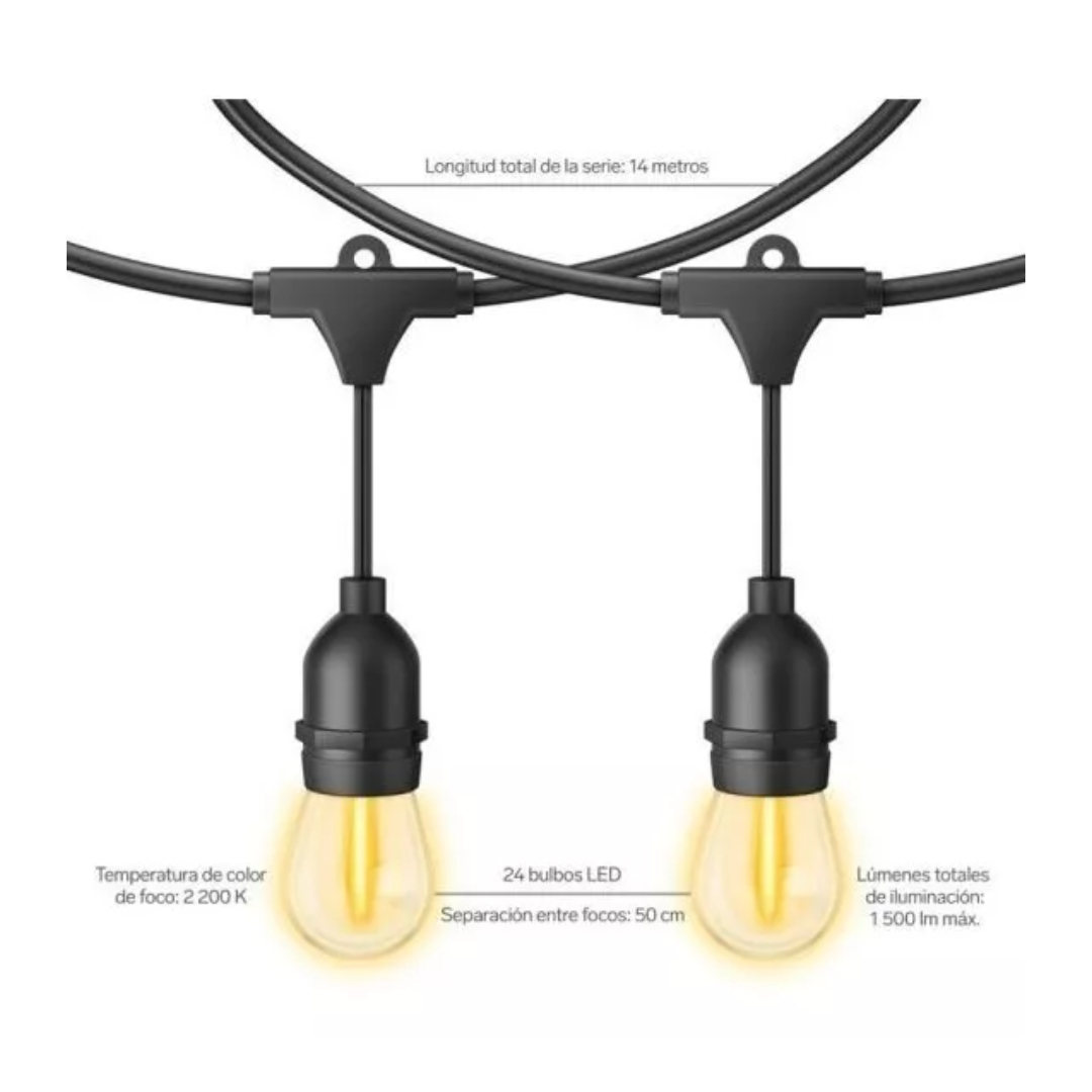 Serie Led Vintage De 24 Focos Para Exterior, Luz Calida