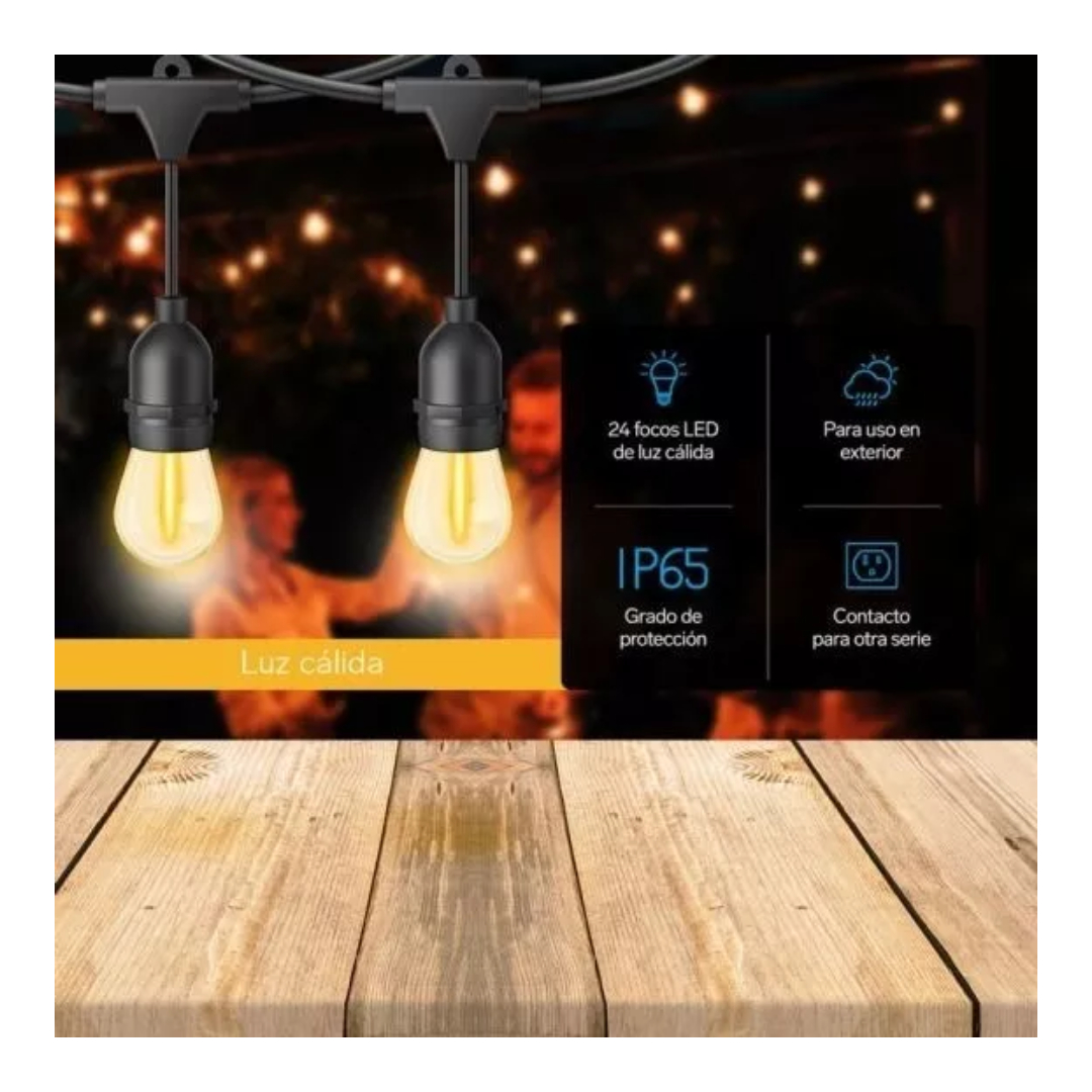 Serie Led Vintage De 24 Focos Para Exterior, Luz Calida