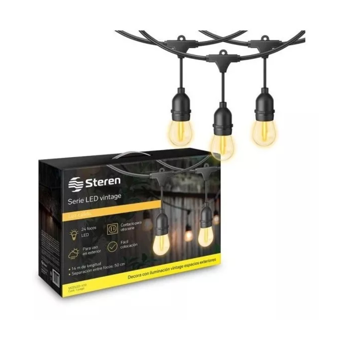Serie Led Vintage De 24 Focos Para Exterior, Luz Calida