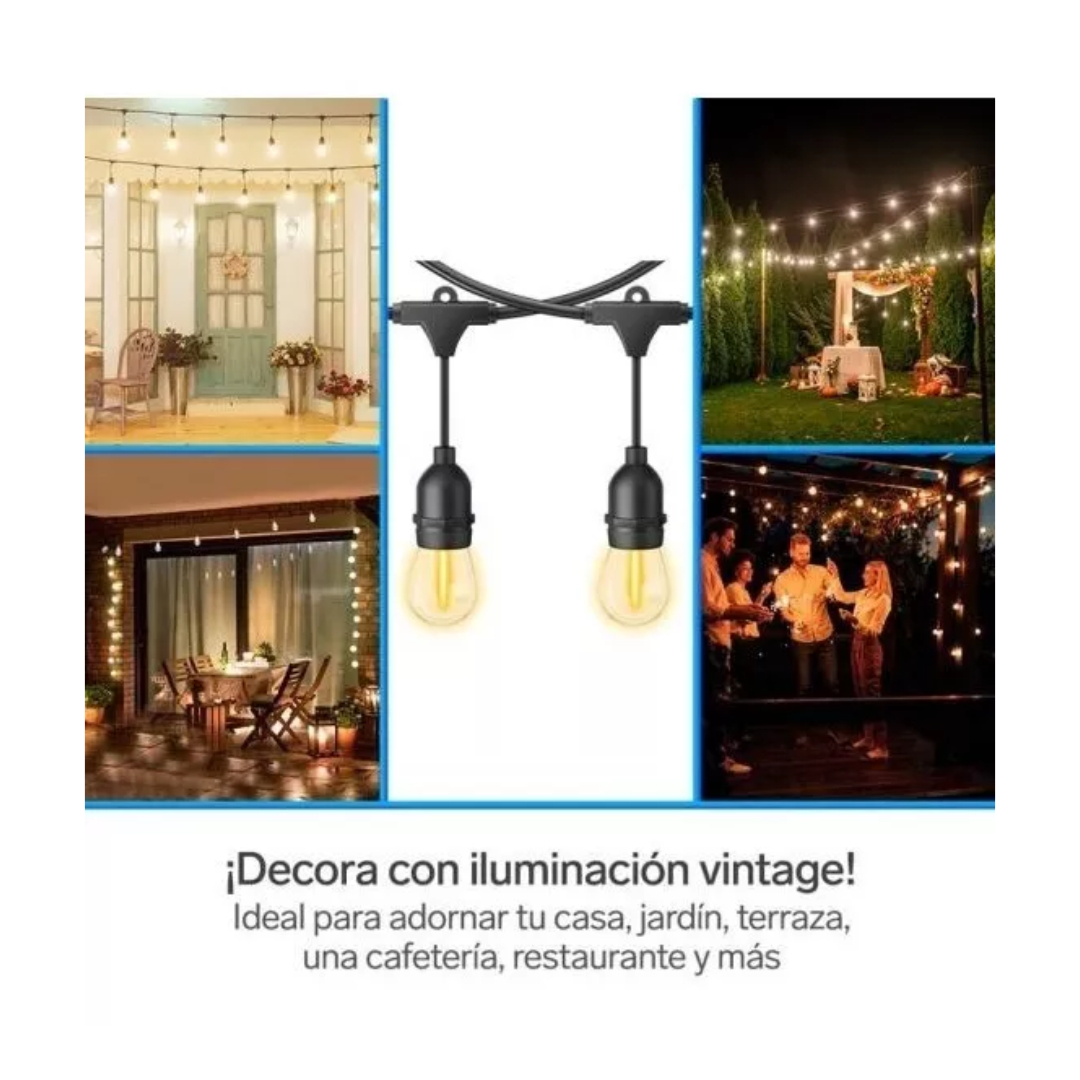 Serie Led Vintage De 24 Focos Para Exterior, Luz Calida