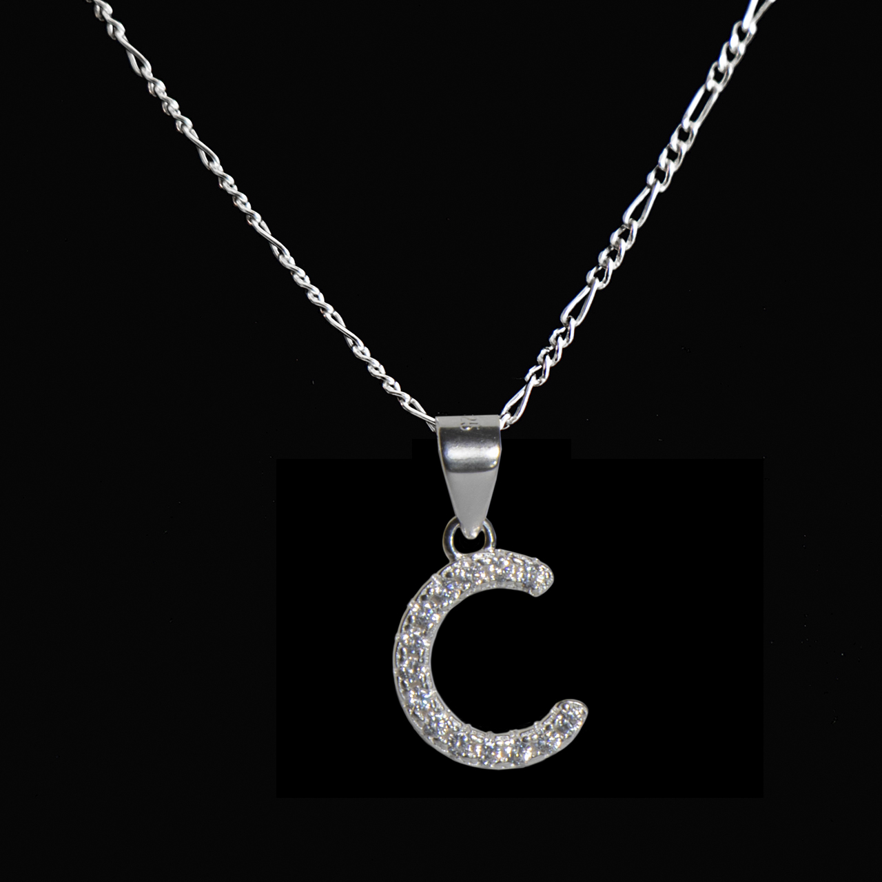 Dije letra C abecedario plata 925 + cadena plata 925 inicial