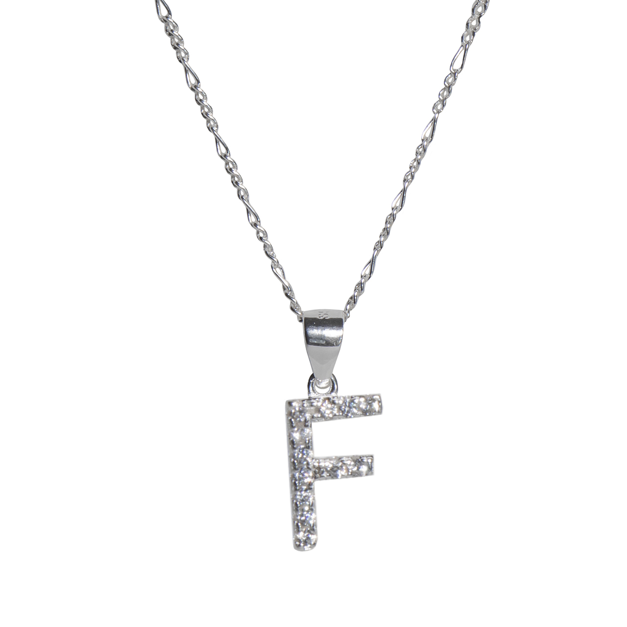 Dije letra F abecedario plata 925 + cadena plata 925 inicial