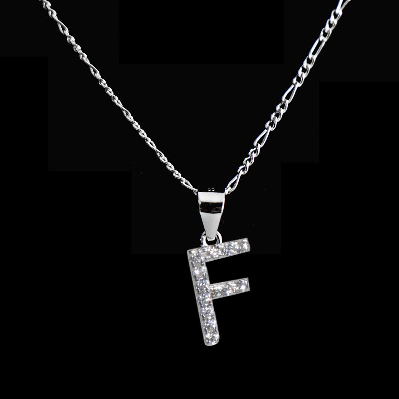 Dije letra F abecedario plata 925 + cadena plata 925 inicial