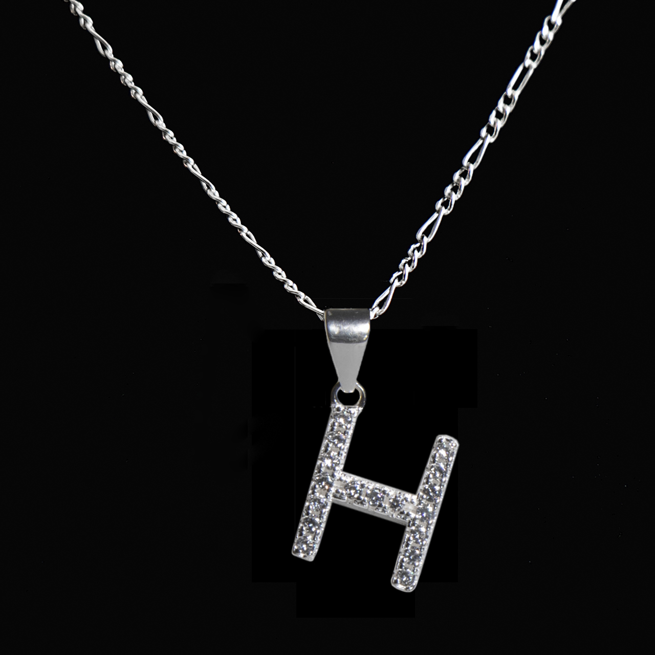 Dije letra H abecedario plata 925 + cadena plata 925 inicial
