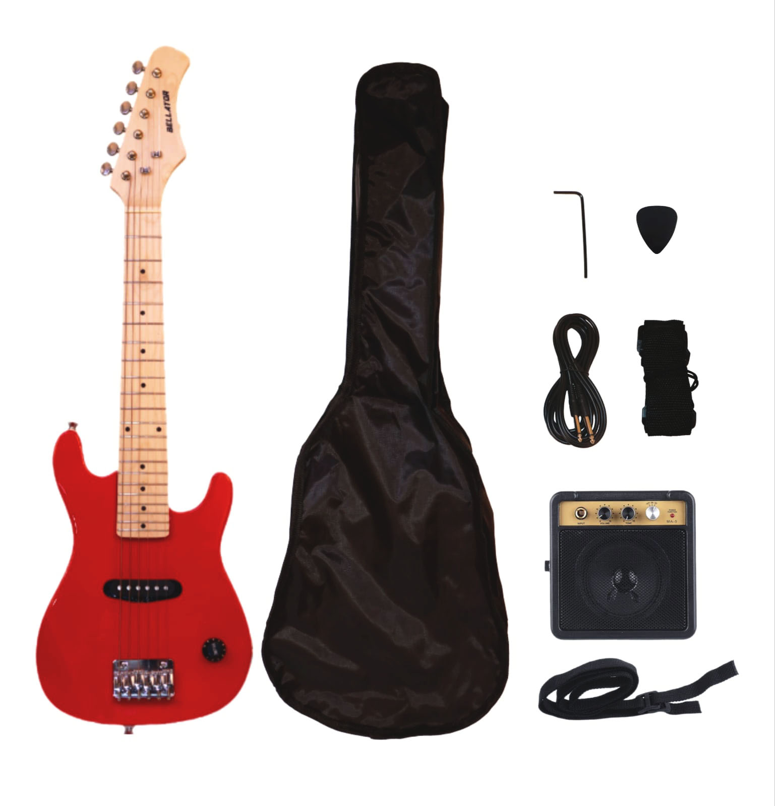 Paquete de Guitarra Eléctrica Infantil Bellator Roja