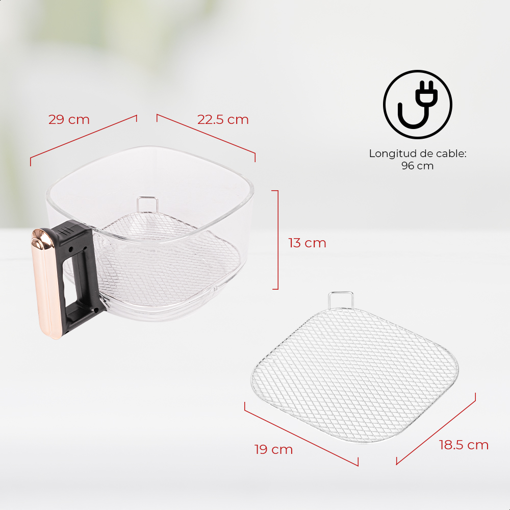 Freidora de aire Daewoo DAF-1886 cesto de vidrio templado