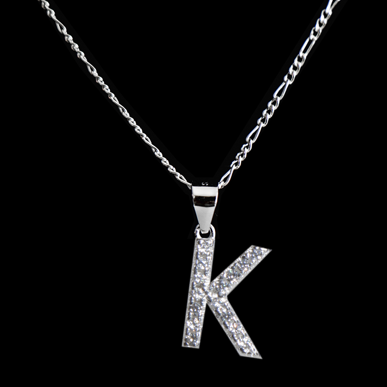 Dije letra K abecedario plata 925 + cadena plata 925 inicial