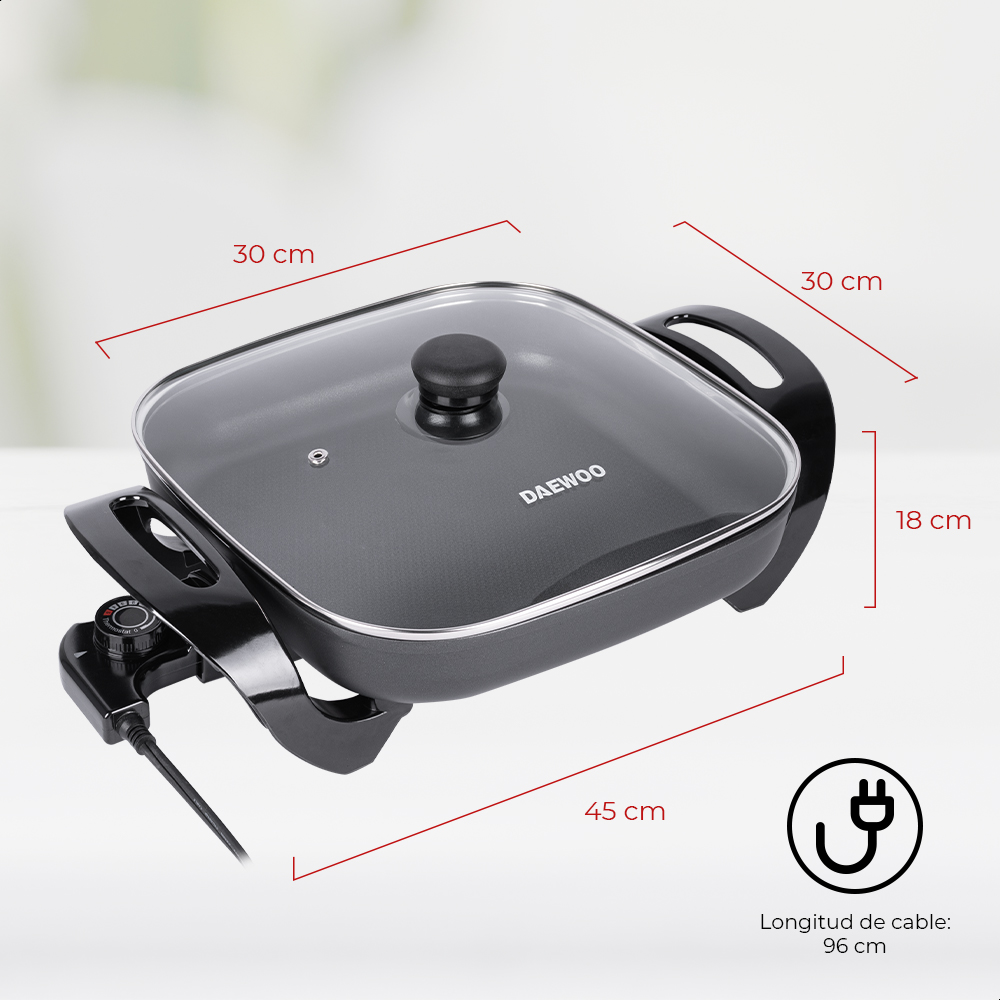 Sartén eléctrico Antiadherente con tapa Daewoo DEP-3650.