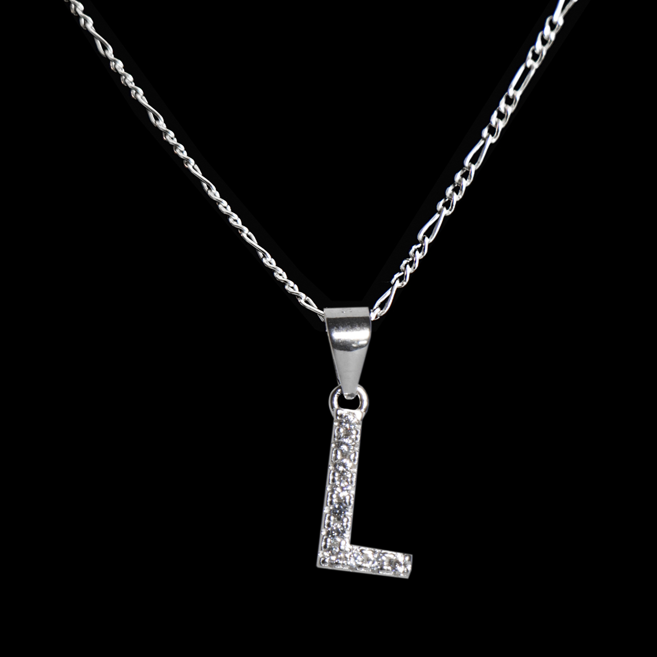 Dije letra L abecedario plata 925 + cadena plata 925 inicial
