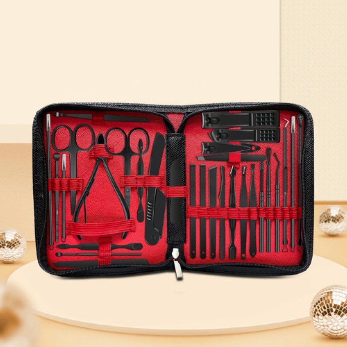 Manicura Y Pedicura Set 30 Piezas Negro con Rojo
