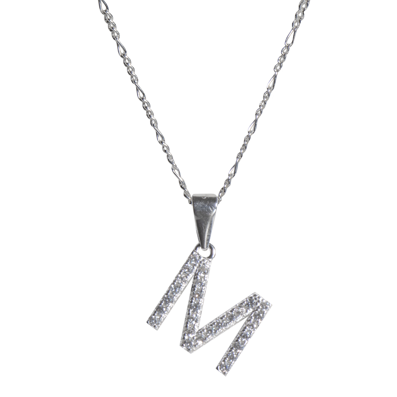 Dije letra M abecedario plata 925 + cadena plata 925 inicial