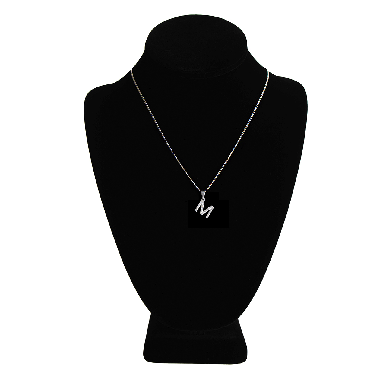 Dije letra M abecedario plata 925 + cadena plata 925 inicial