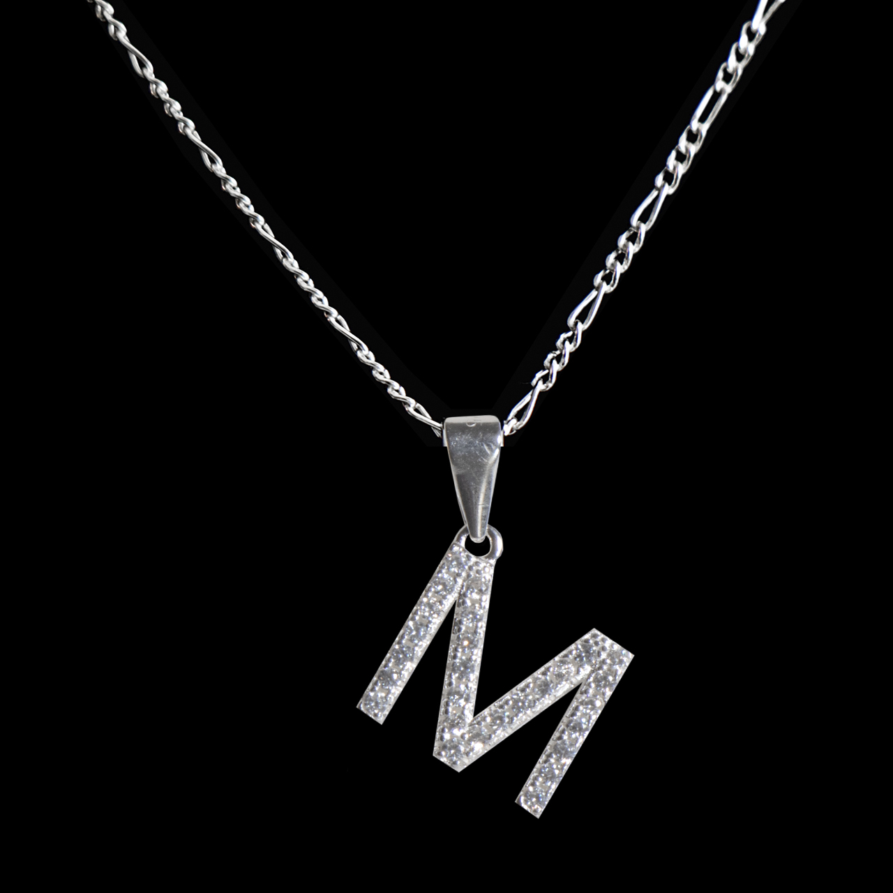 Dije letra M abecedario plata 925 + cadena plata 925 inicial