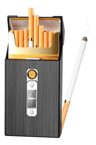 Cigarrera Con Encendedor Electrónico Usb Arco Plasma 2 Es 1 negro