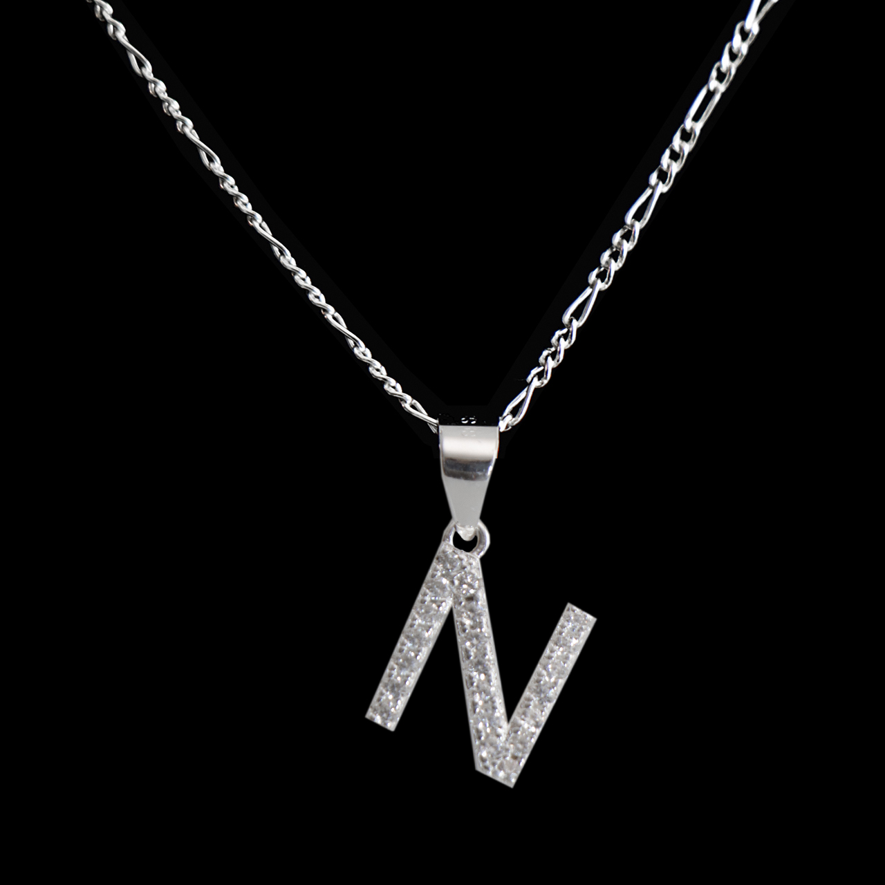 Dije letra N abecedario plata 925 + cadena plata 925 inicial