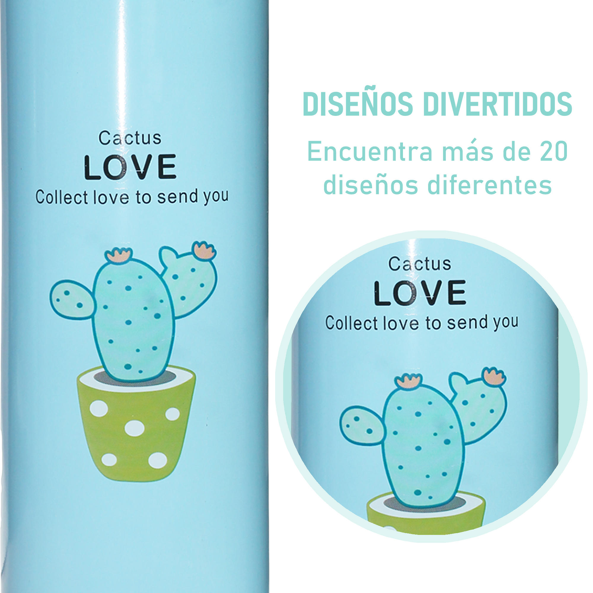 Termo Digital Inteligente de Acero Inoxidable 500ml Cactus Azul