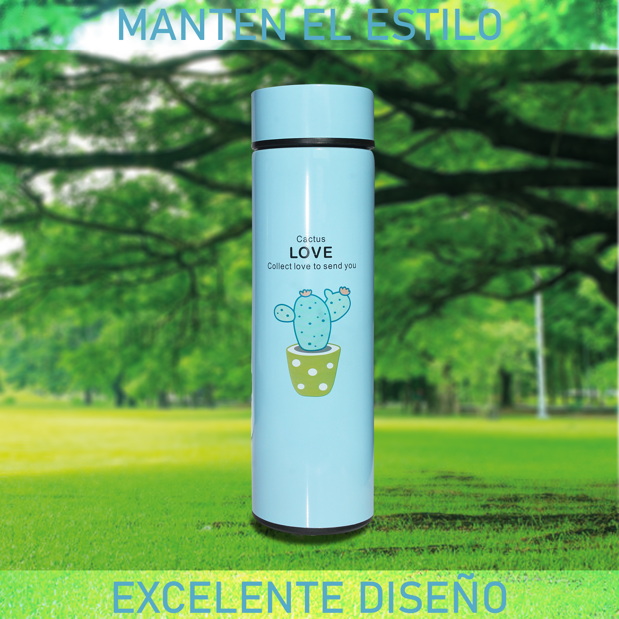 Termo Digital Inteligente de Acero Inoxidable 500ml Cactus Azul