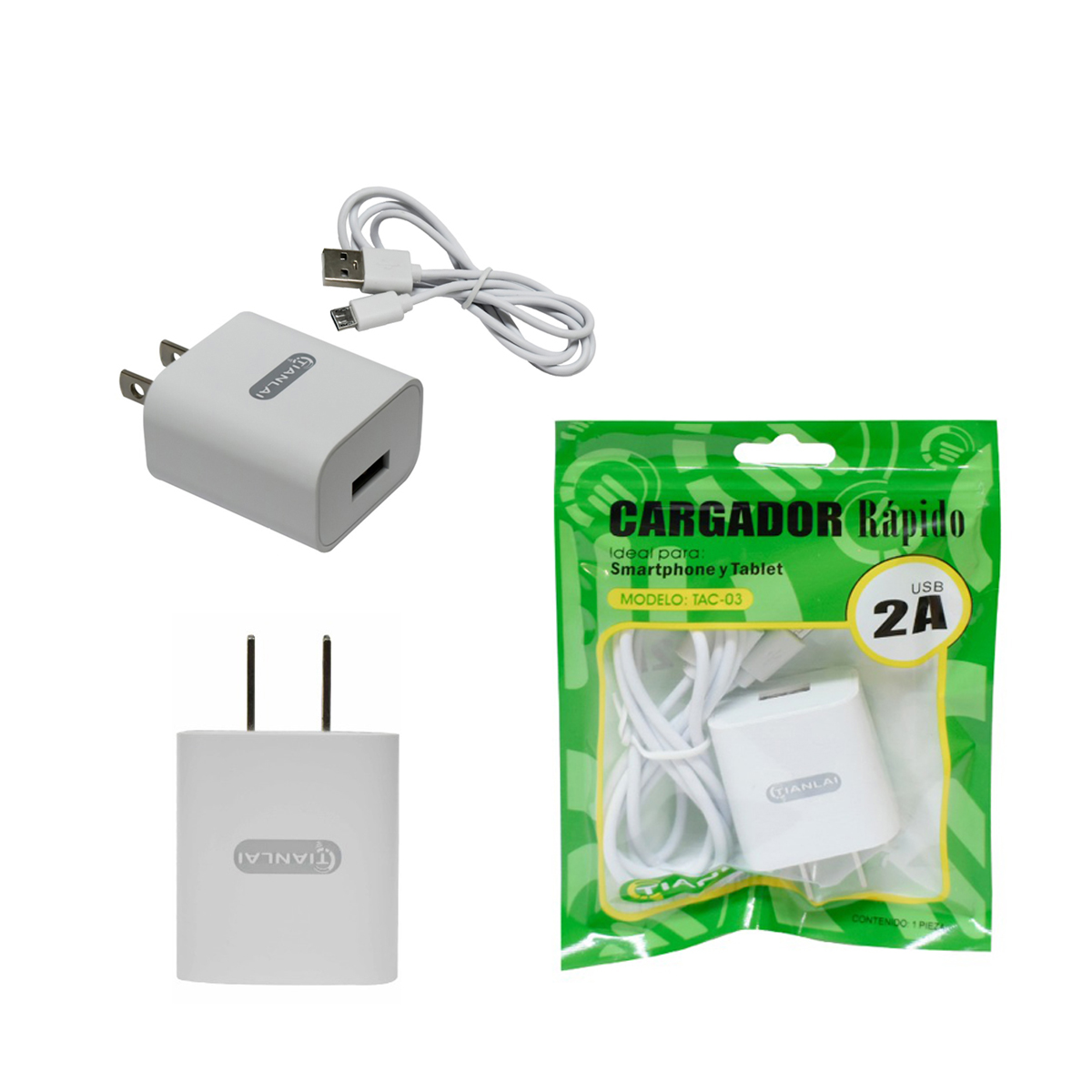 Cargador Tipo Micro USB, Paquete de 2 Piezas Tianlai T2A02