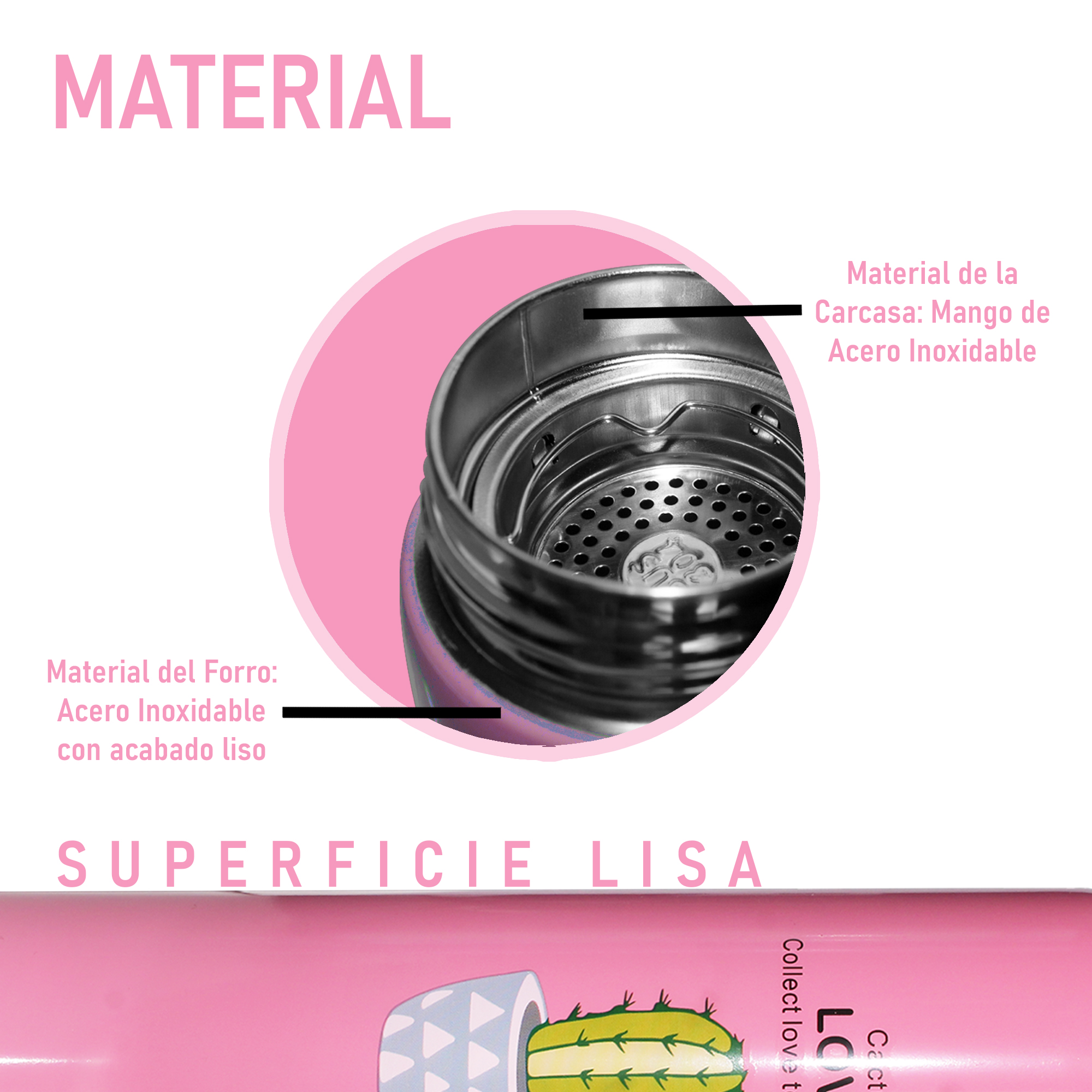 Termo Digital Inteligente de Acero Inoxidable 500ml Cactus Rosa