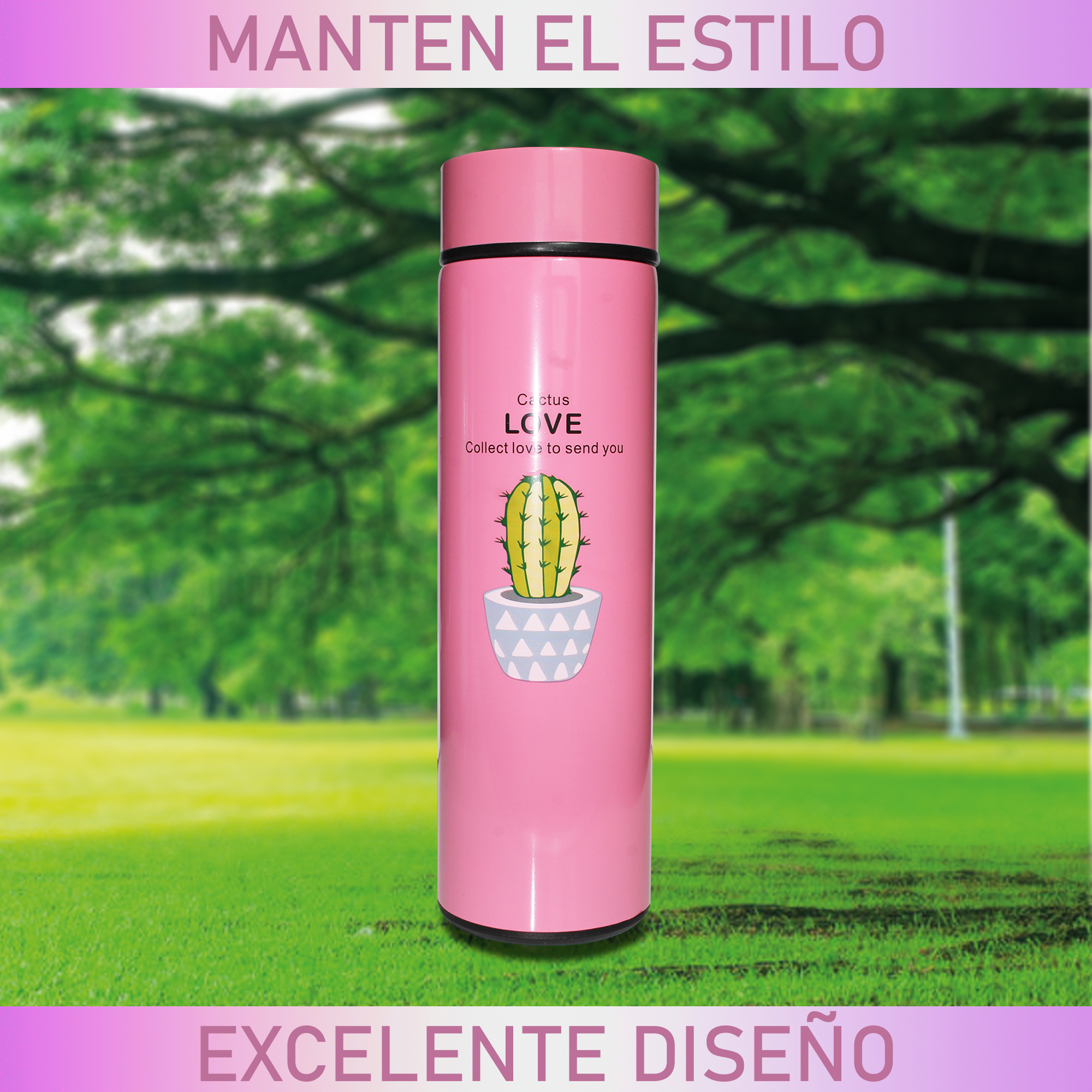 Termo Digital Inteligente de Acero Inoxidable 500ml Cactus Rosa