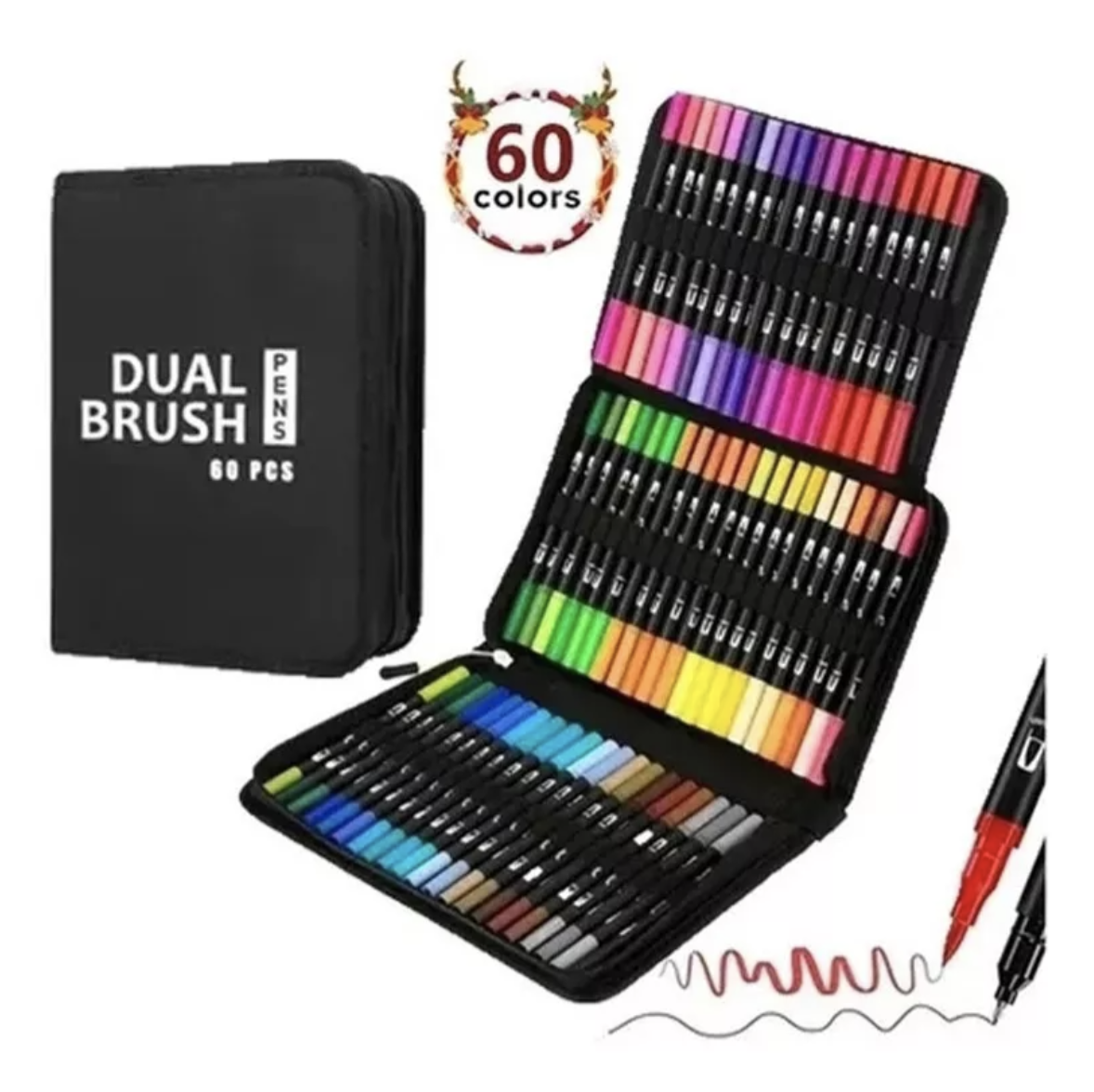 Kit Marcadores Doble Punta Plumones 60 Colores Estuche Tela, Rotuladores  Para Colorear, Juego de Plumones Doble Punta: Fina y Gruesa