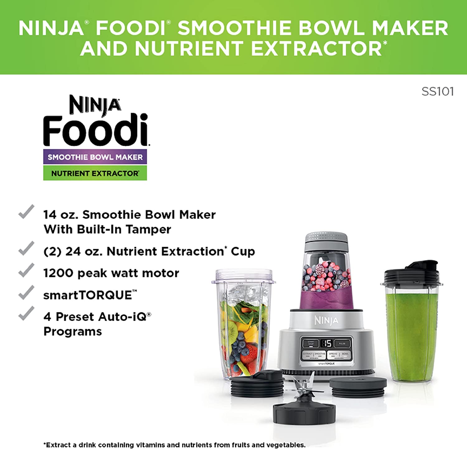 Licuadora Ninja SS101 Foodi - Máquina para batidos y extractores de nutrientes color plateado Reacondicionado (caja genérica)