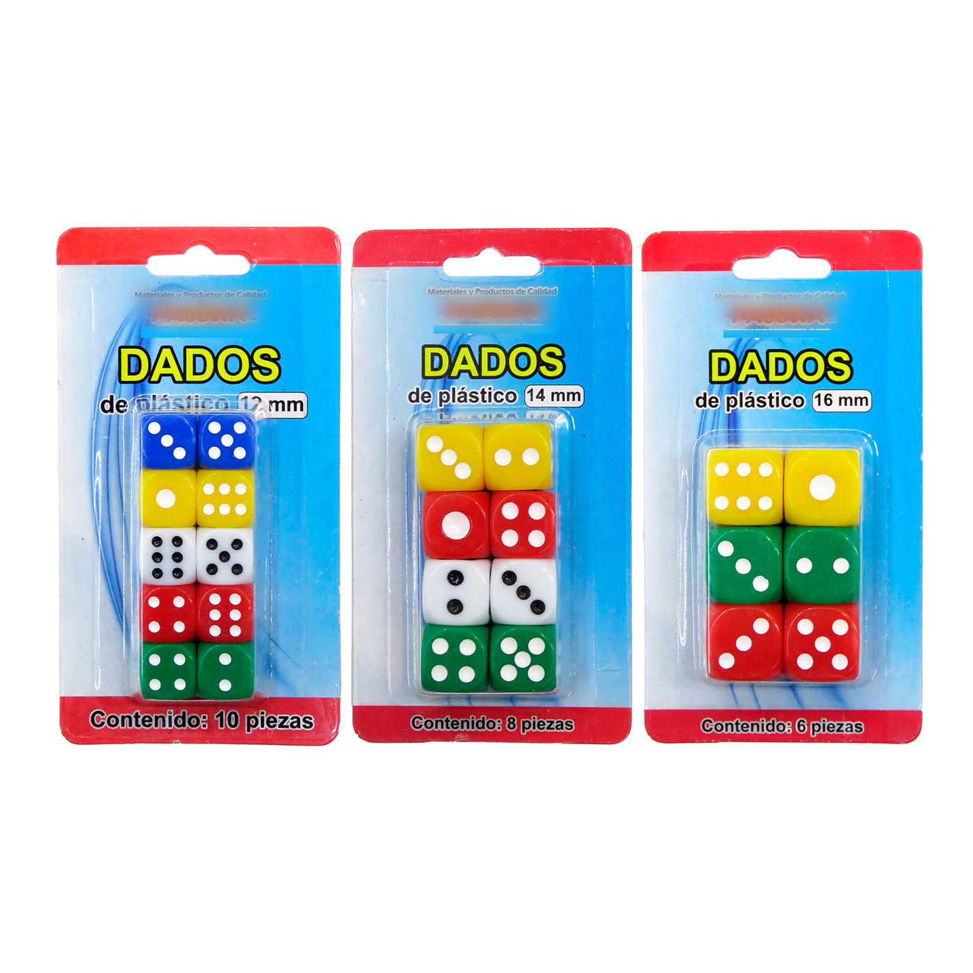 Dados Plasticos De Colores Hay Paquete 10pzas de12mm, 8 pzas de 14mm, 6 pzas de 16mm, De 6 Caras P/Fiesta Casino