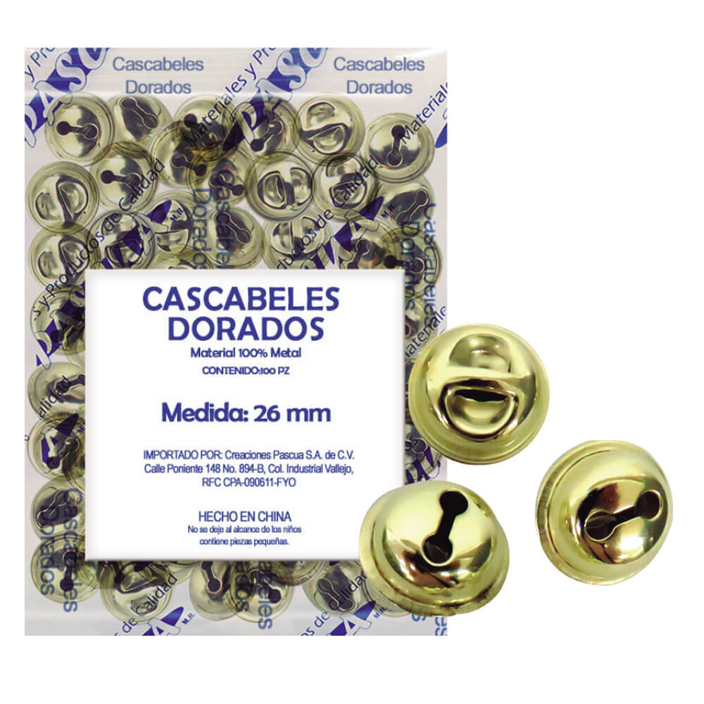 100pcs Cascabeles Dorados para Decoración de Navidad y Manualidades DIY 26mm