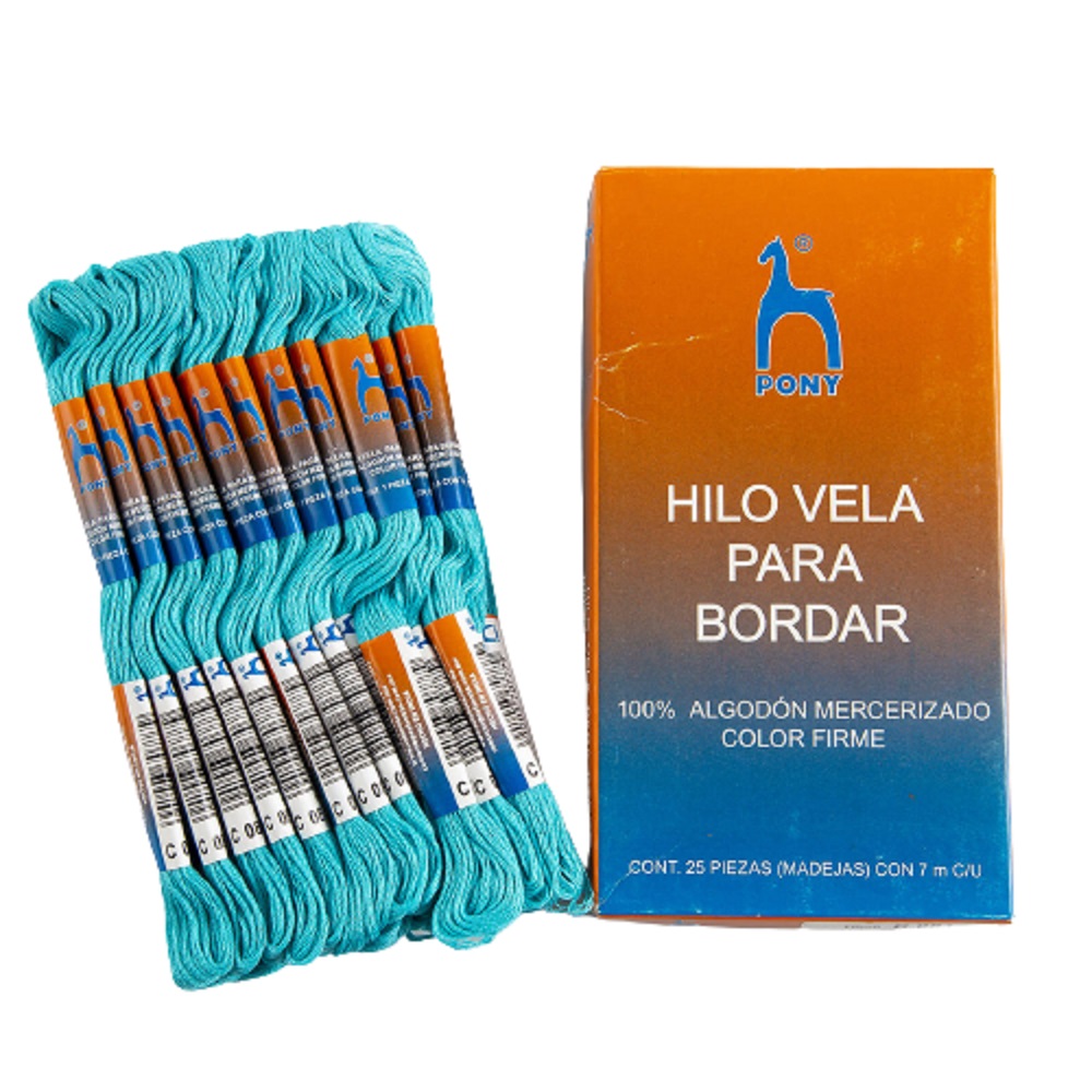 Hilo Aqua Bordar Vela Algodón Mercerizado 25 Madejas 7m Pony