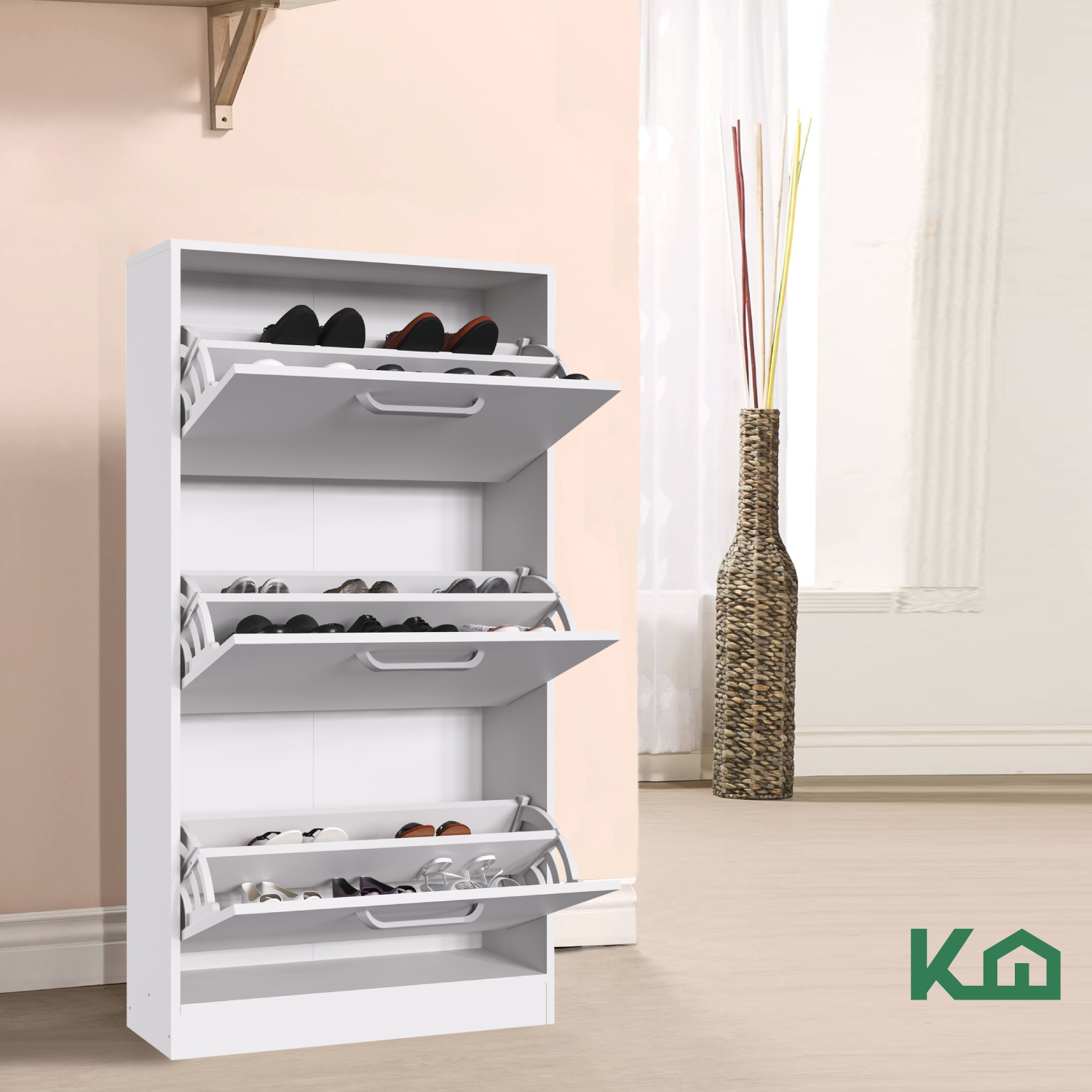 Mueble Zapatero Zapatera Organizador Madera 18 Pares Hogar Blanco