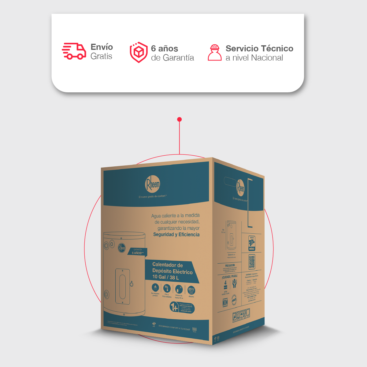 Calentador de Agua de Deposito Electrico 38 Litros 220 V 1 Servicio