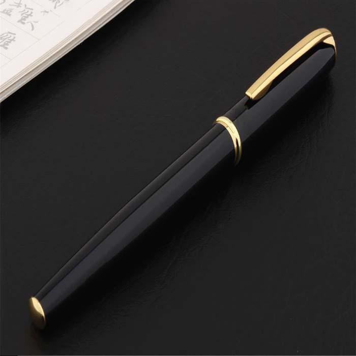 Pluma Fuente Punto Fino MXBWY-010-2 2pzas 0,5mm Punta NegroDorado 2 Tintas Rojas Acero Inoxidable Para Cartucho SmallCartri 3,4mm, BlackWhite