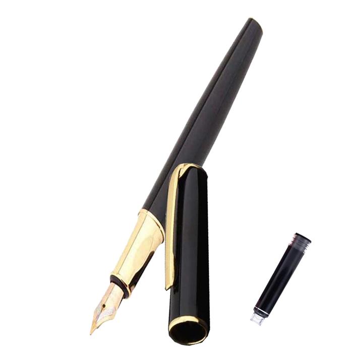 Pluma Fuente con Cartuchos MXBWY-008-1 2pzas 0,5mm Punta NegroDorado 2 Tintas Verdes Acero Inoxidable Para Cartucho SmallCartri 3,4mm, BlackWhite