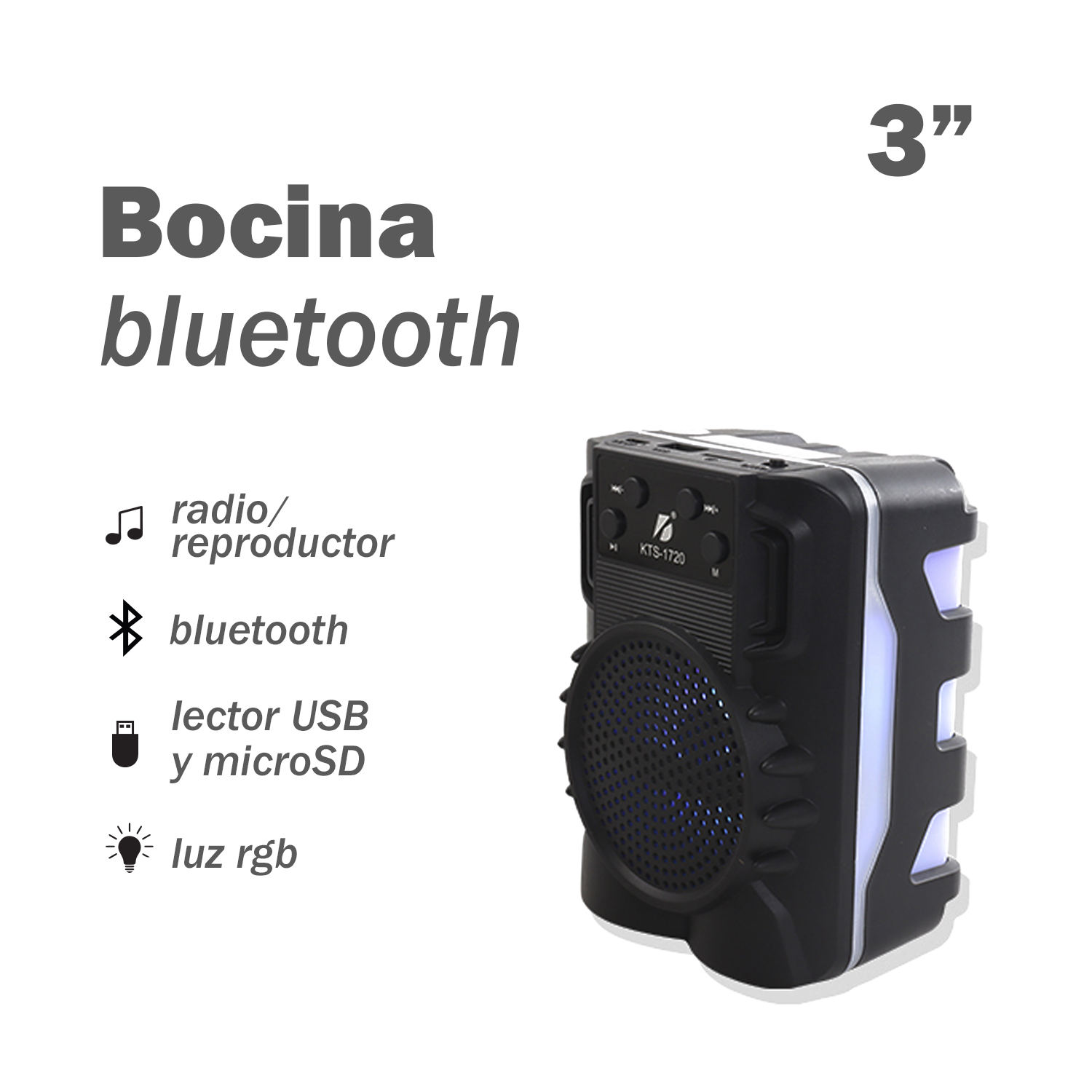 Bocina Portátil Bluetooth de 3" Link Bits KTS-1720