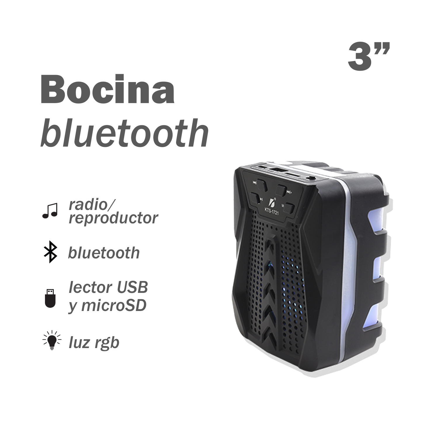 Bocina Portátil Bluetooth de 3" Link Bits KTS-1721
