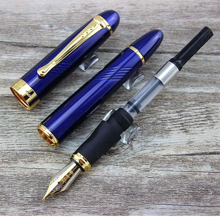 Plumas Fuente Elegante MXBEC-009-2 1pza 0,5mm Punta AzulDorado 1 Tinta Roja Acero Inoxidable Para Cartucho SmallCartri 3,4mm, BlueSpace