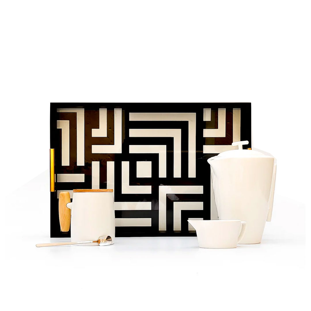 Kit Bandeja De Cristal Con Juego De Té De Porcelana