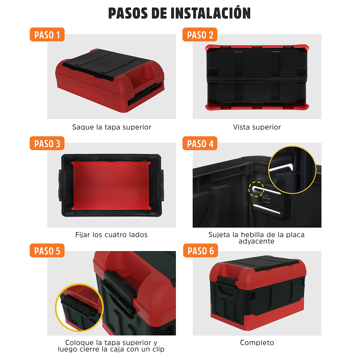 Caja Almacenamiento Plegable Organizador Con Tapa 41 Litros Rojo con Negro