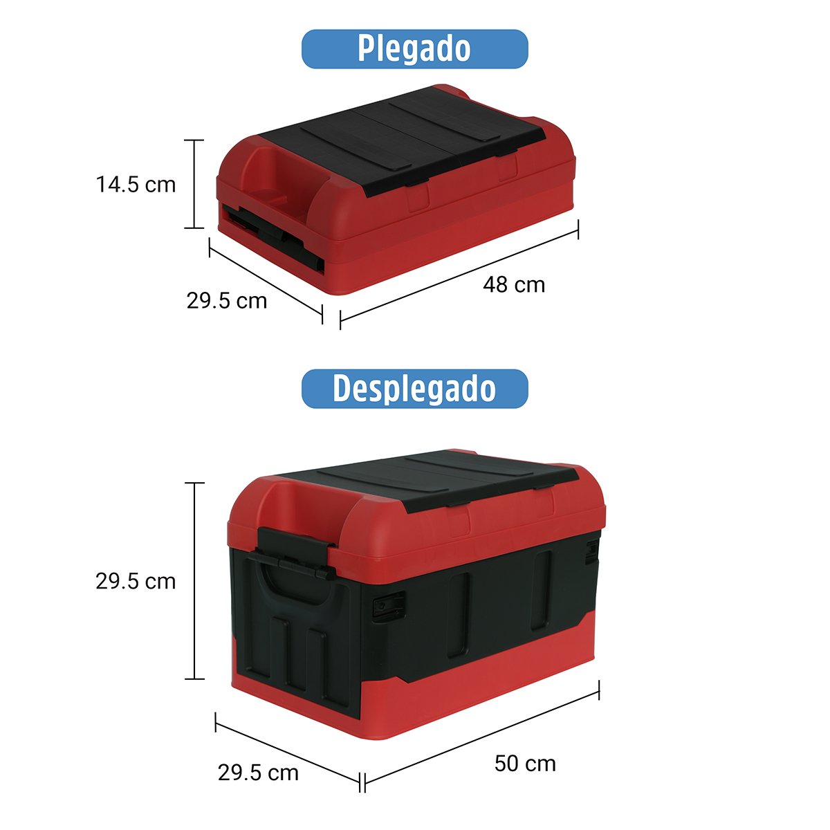 Eslite Cajas de almacenamiento plegables de plástico grandes de 34 litros,  cajas plegables para almacenamiento, paquete de 3 (negro y rojo)