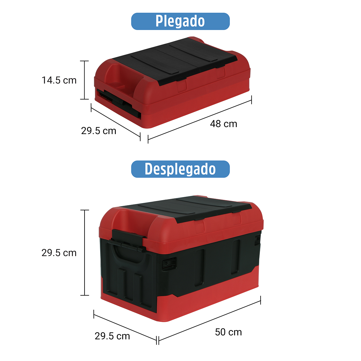 Caja Almacenamiento Plegable Organizador Con Tapa 41 Litros Rojo con Negro