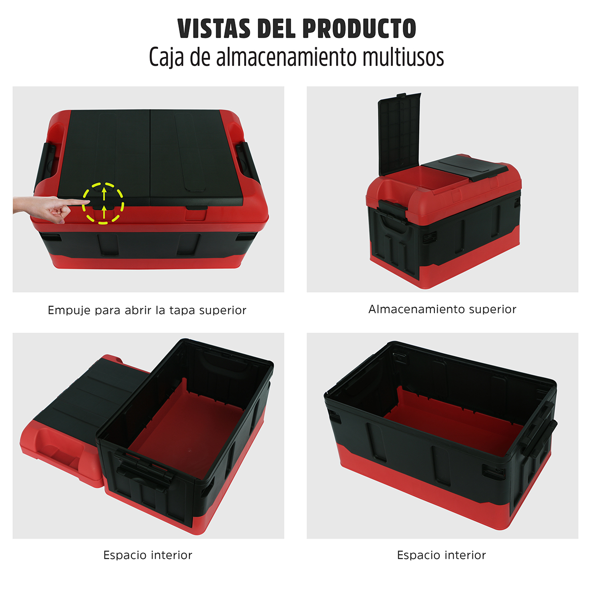 Caja Almacenamiento Plegable Organizador Con Tapa 41 Litros Rojo con Negro