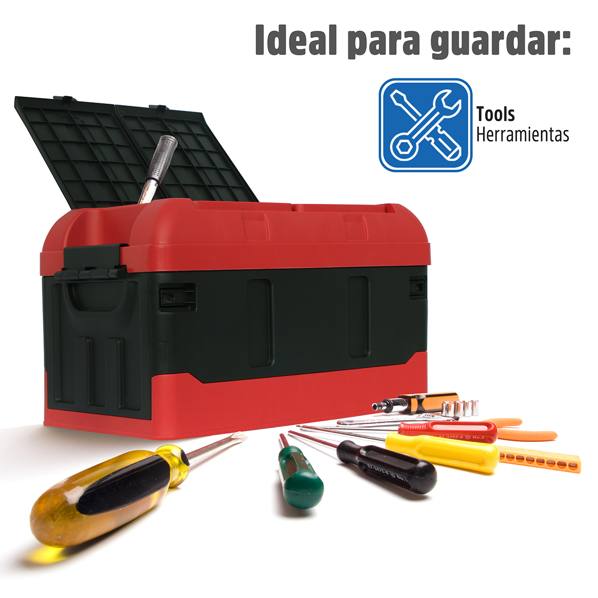 Caja Almacenamiento Plegable Organizador Con Tapa 41 Litros Rojo con Negro