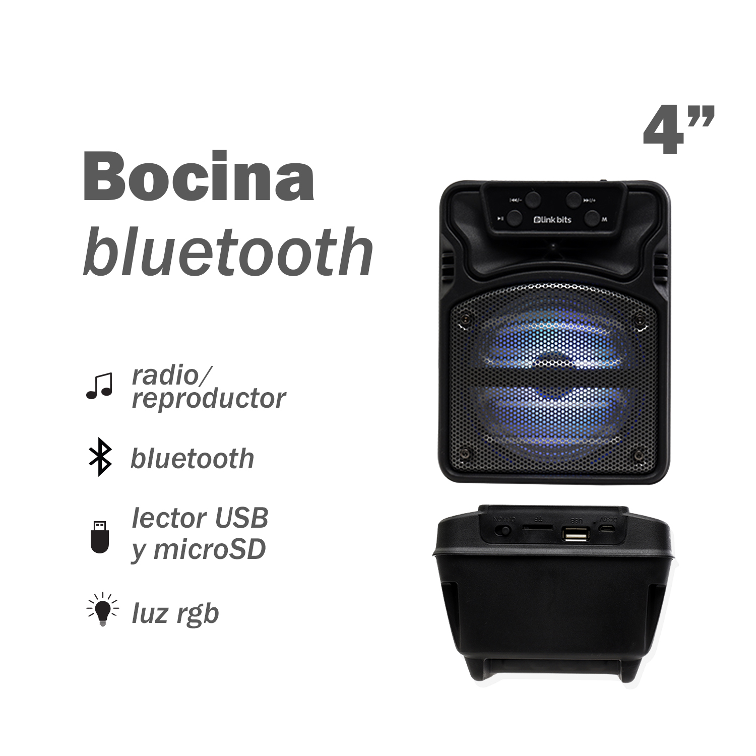 Bocina Portátil Bluetooth de 4" Link Bits SA427T
