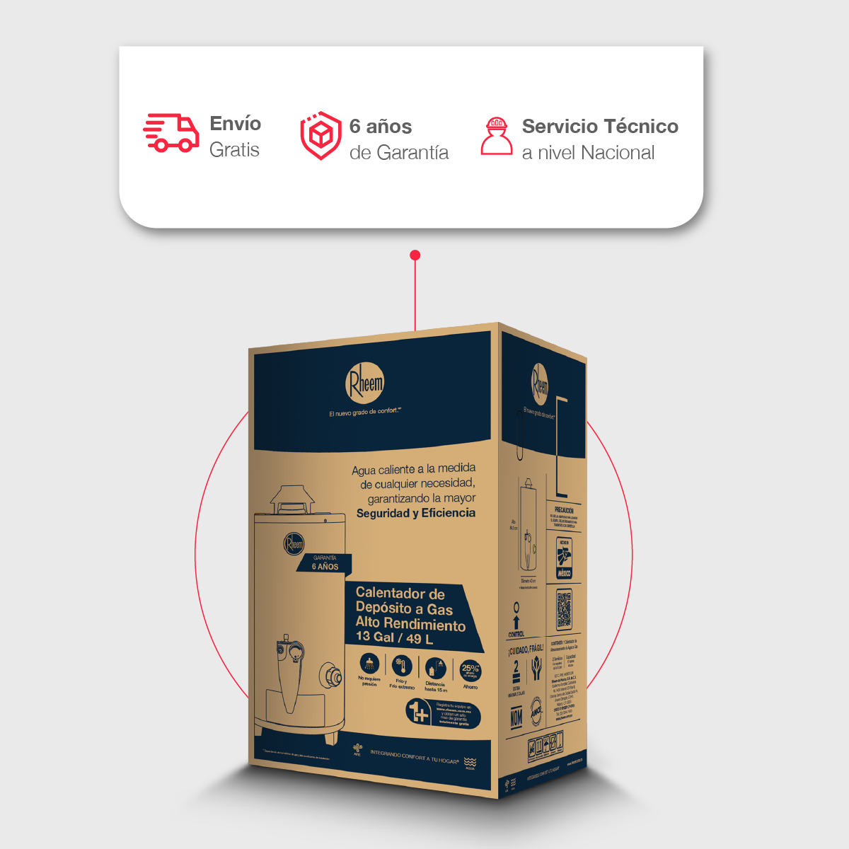 Calentador de Agua Todo Terreno Alto Rendimiento 48 Litros a Gas Natural 2 Servicios