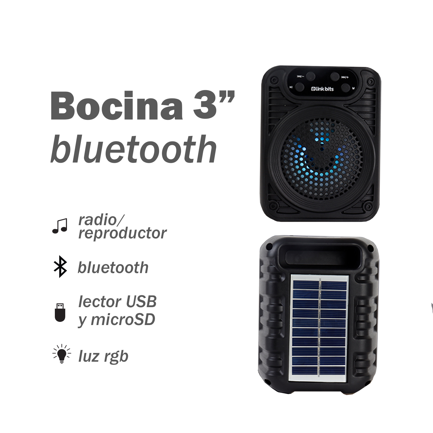 Bocina Bluetooth Portátil de 3" con Panel Solar Link Bits VA376T